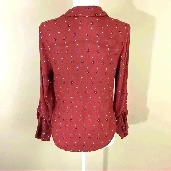 Francesca Harper 100% Rayon Burnt Orange Floral Button Down Shirt Size XXS - Picture 7 of 10